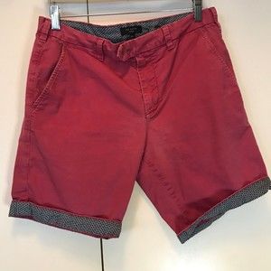 Ted Baker London Brick Red Casual Chino Flat Front Shorts Pattern Trim Mens 32R